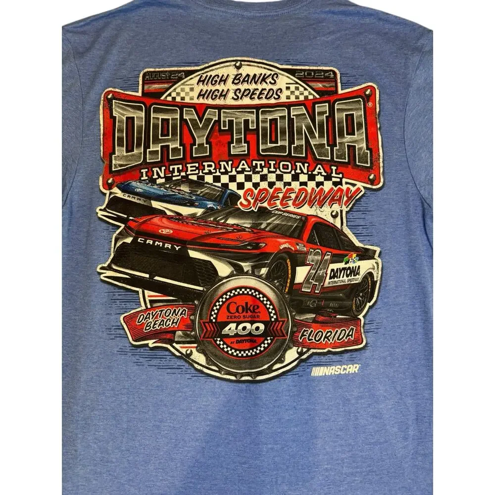 NASCAR Daytona Coke 400 2024 Blue Graphic Racing Tee Mens M - Picture 7 of 9